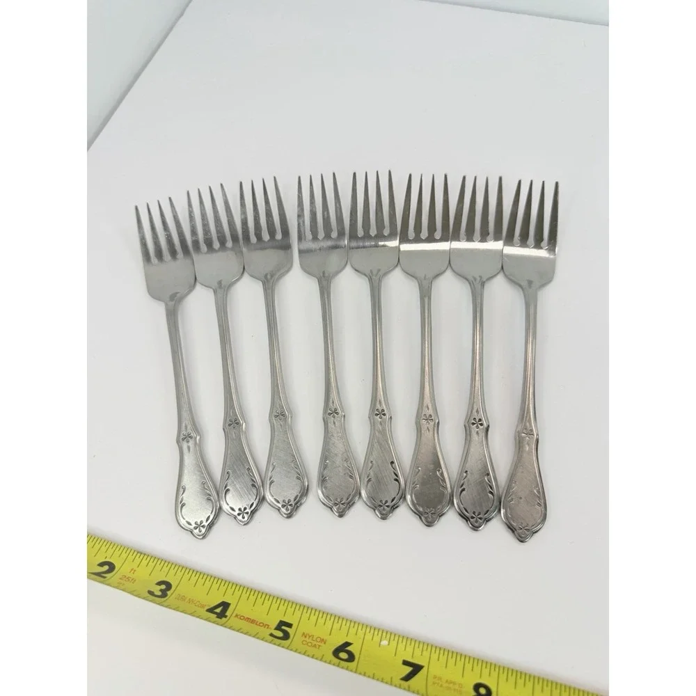 Oneida Northland Evening Star Stainless Flatware SALAD Forks Set Lot Of 8